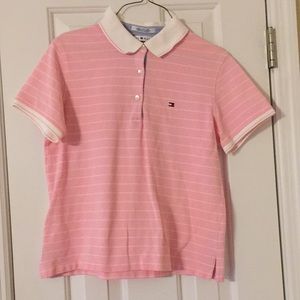 Size M Tommy Hifiger Pink and White Polo